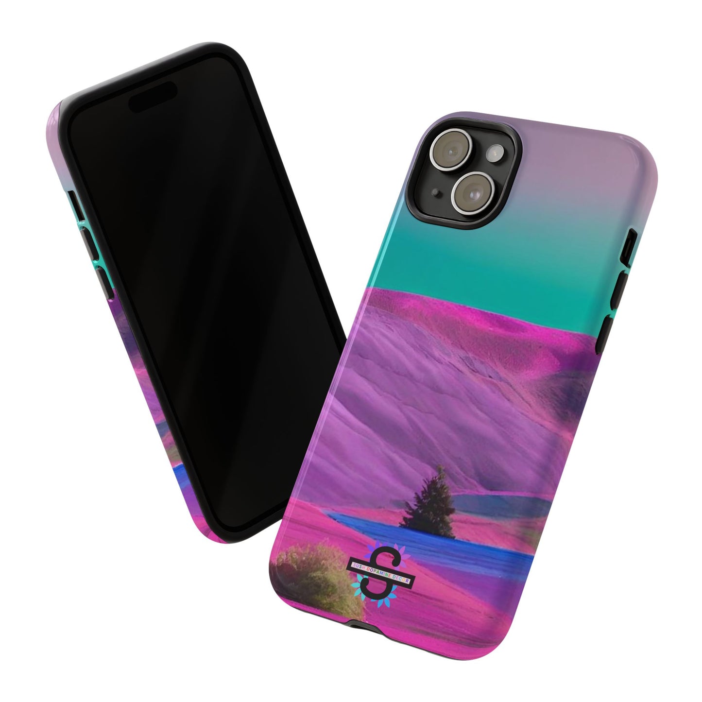 Tough Phone Case - pink purple green blue landscape