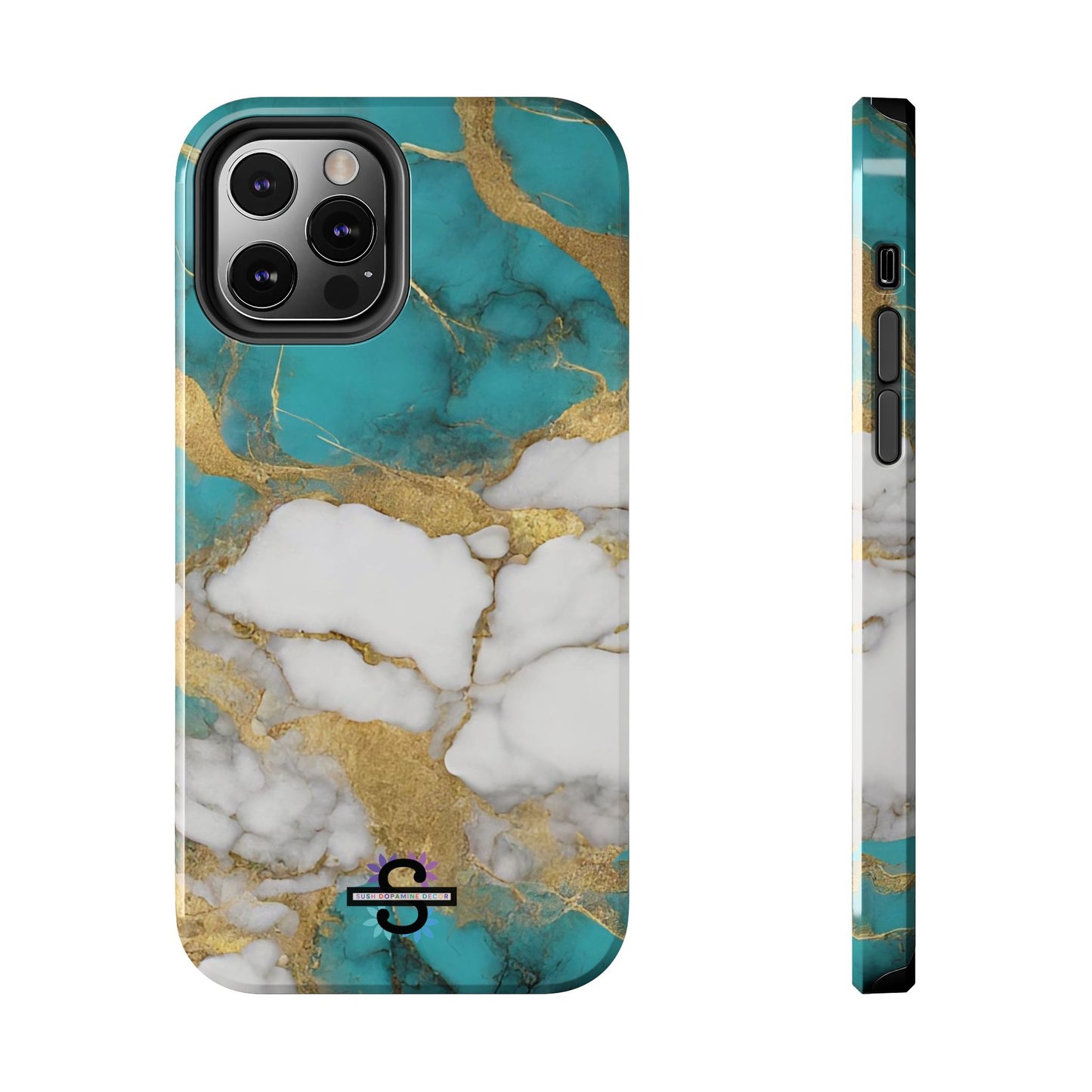 Turqoise Drop Print White Gold Tough Phone Case