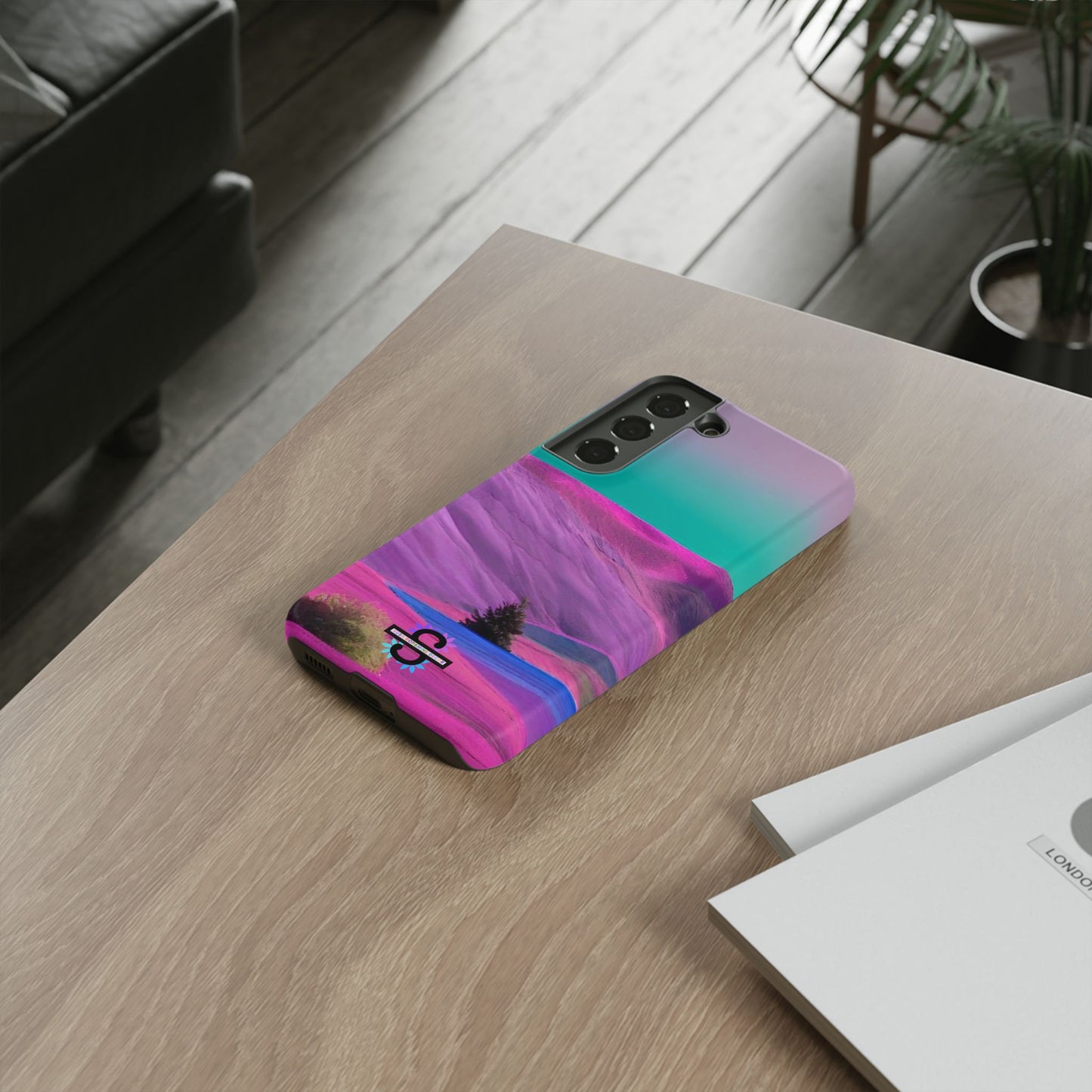 Tough Phone Case - pink purple green blue landscape