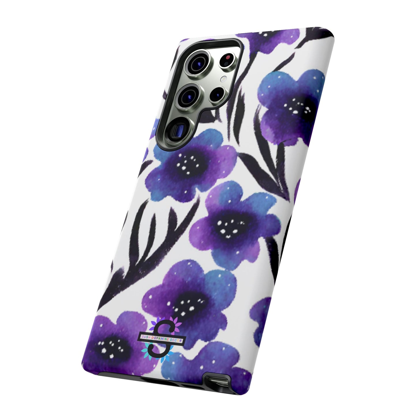 Purple Watercolor Floral Tough Case — Protective Galaxy Flower Phone Cover