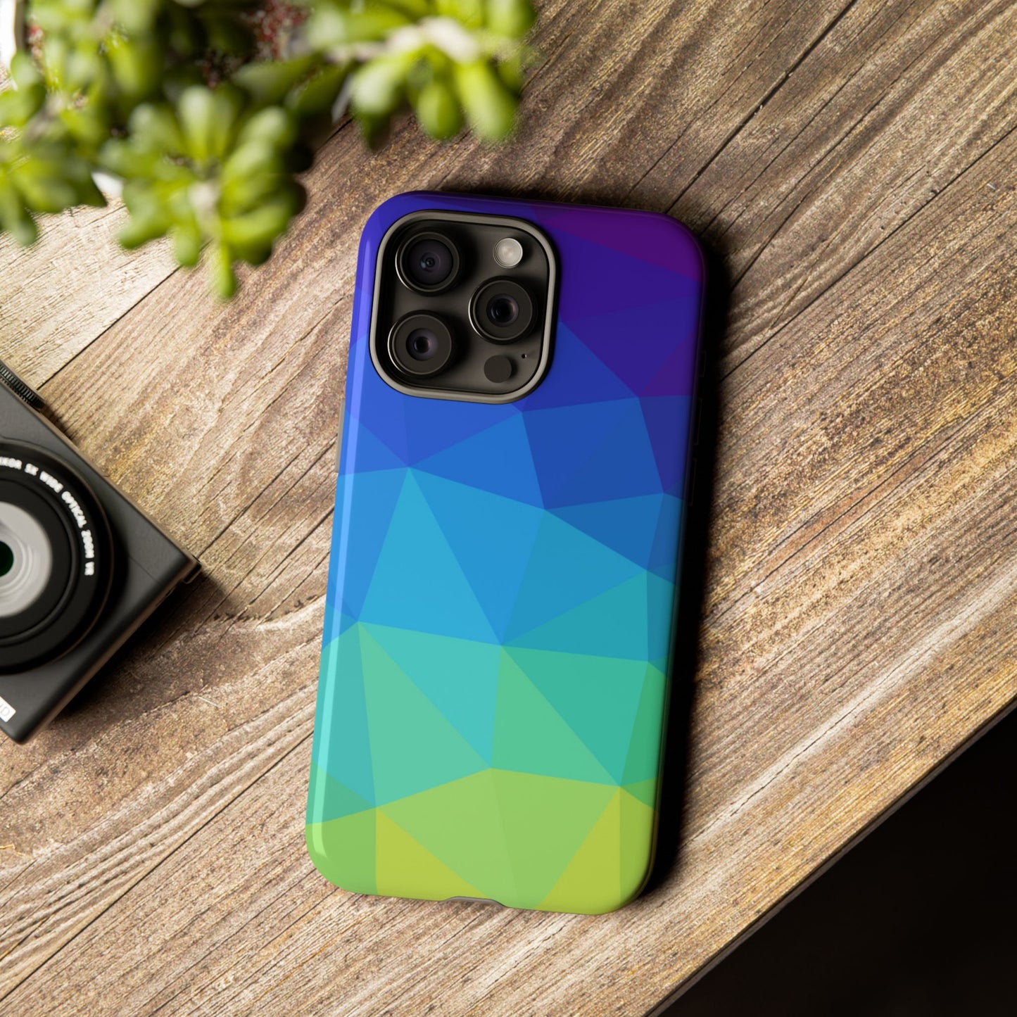 Geometric Gradient Tough Phone Case — Blue Green Polygon Design