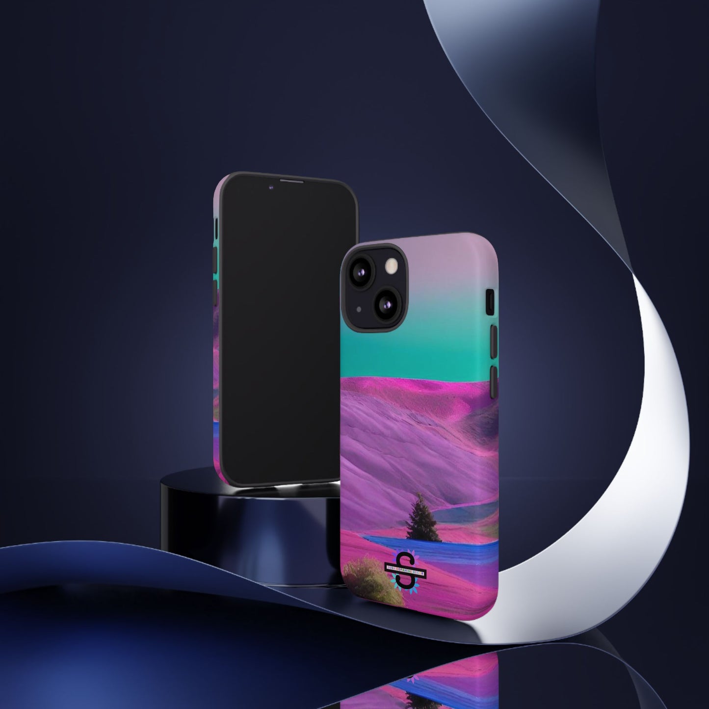 Tough Phone Case - pink purple green blue landscape