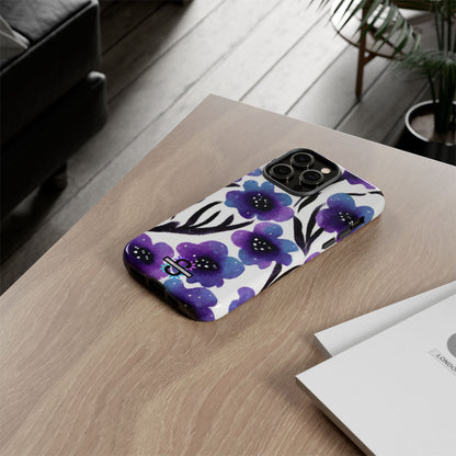 Purple Watercolor Floral Tough Case — Protective Galaxy Flower Phone Cover