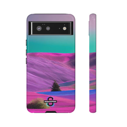 Tough Phone Case - pink purple green blue landscape