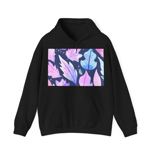 Purple Leaves Unisex Black Hoodie – Peace Subliminals – Cozy Cotton Blend Sweatshirt – Mindfulness & Relaxation Graphic Hoodie