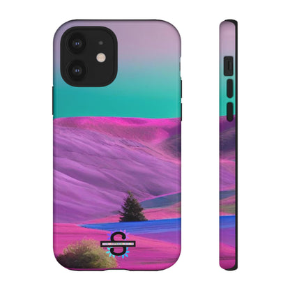 Tough Phone Case - pink purple green blue landscape