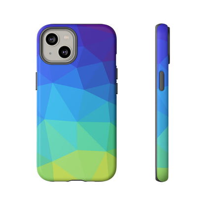 Geometric Gradient Tough Phone Case — Blue Green Polygon Design