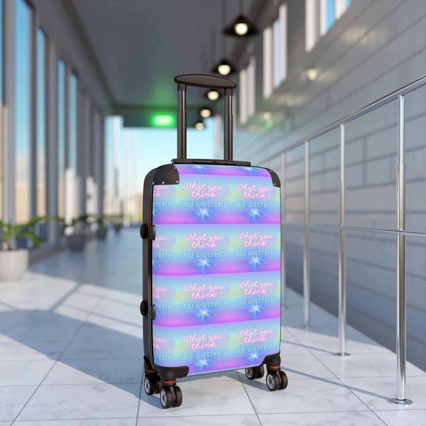 Pink Purple Blue Pastel Gradient Suitcase with Motivational Pattern