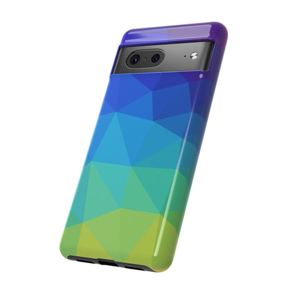 Geometric Gradient Tough Phone Case — Blue Green Polygon Design