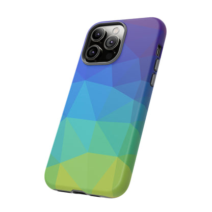 Geometric Gradient Tough Phone Case — Blue Green Polygon Design