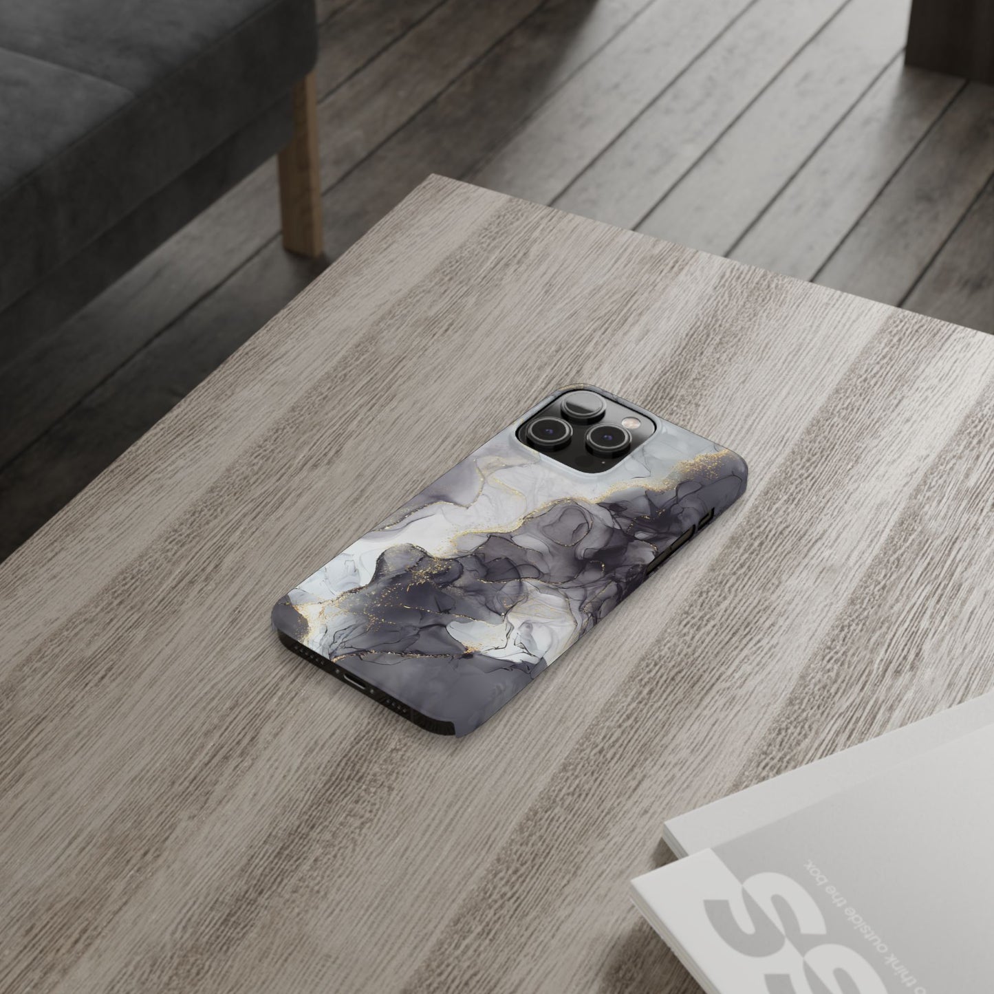 Slim Phone Cases, Black Marble Design