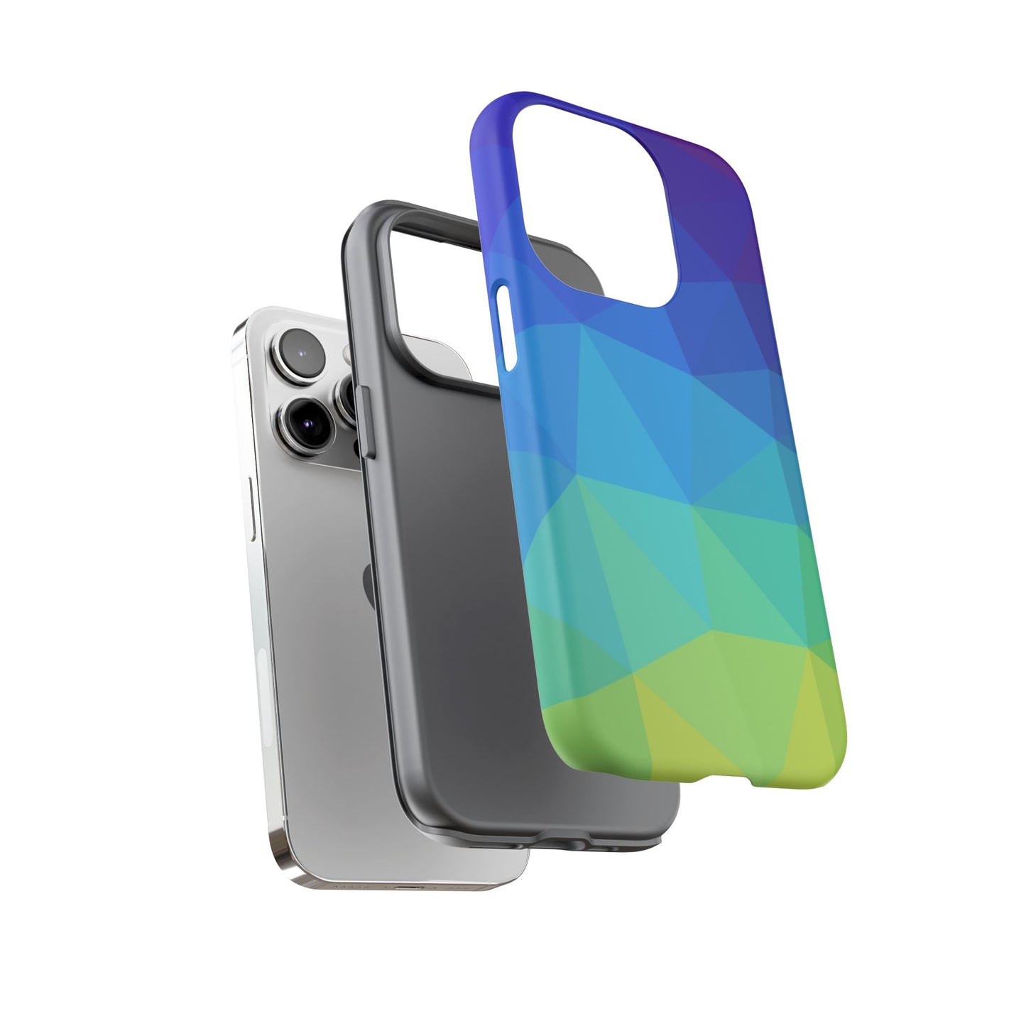 Geometric Gradient Tough Phone Case — Blue Green Polygon Design