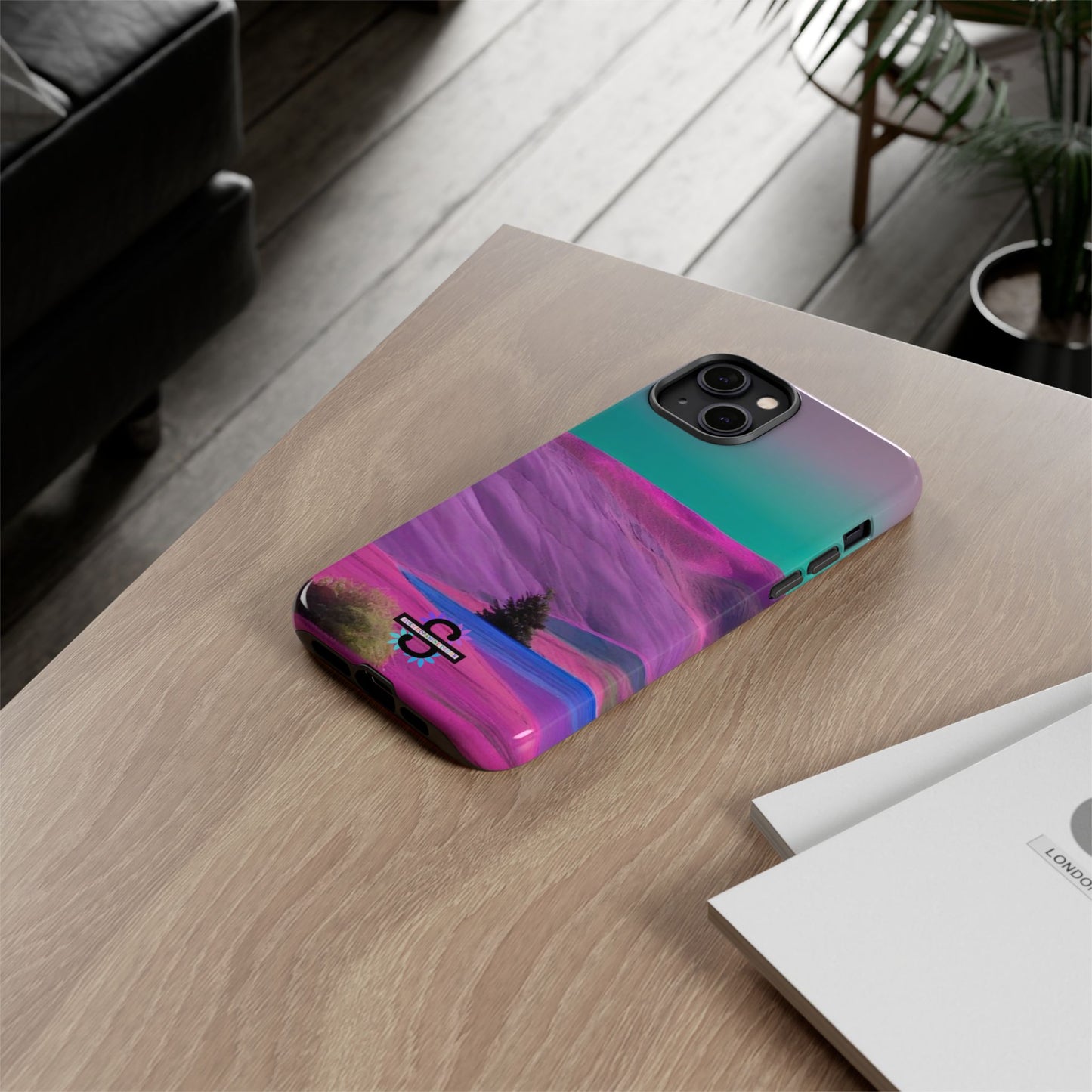 Tough Phone Case - pink purple green blue landscape
