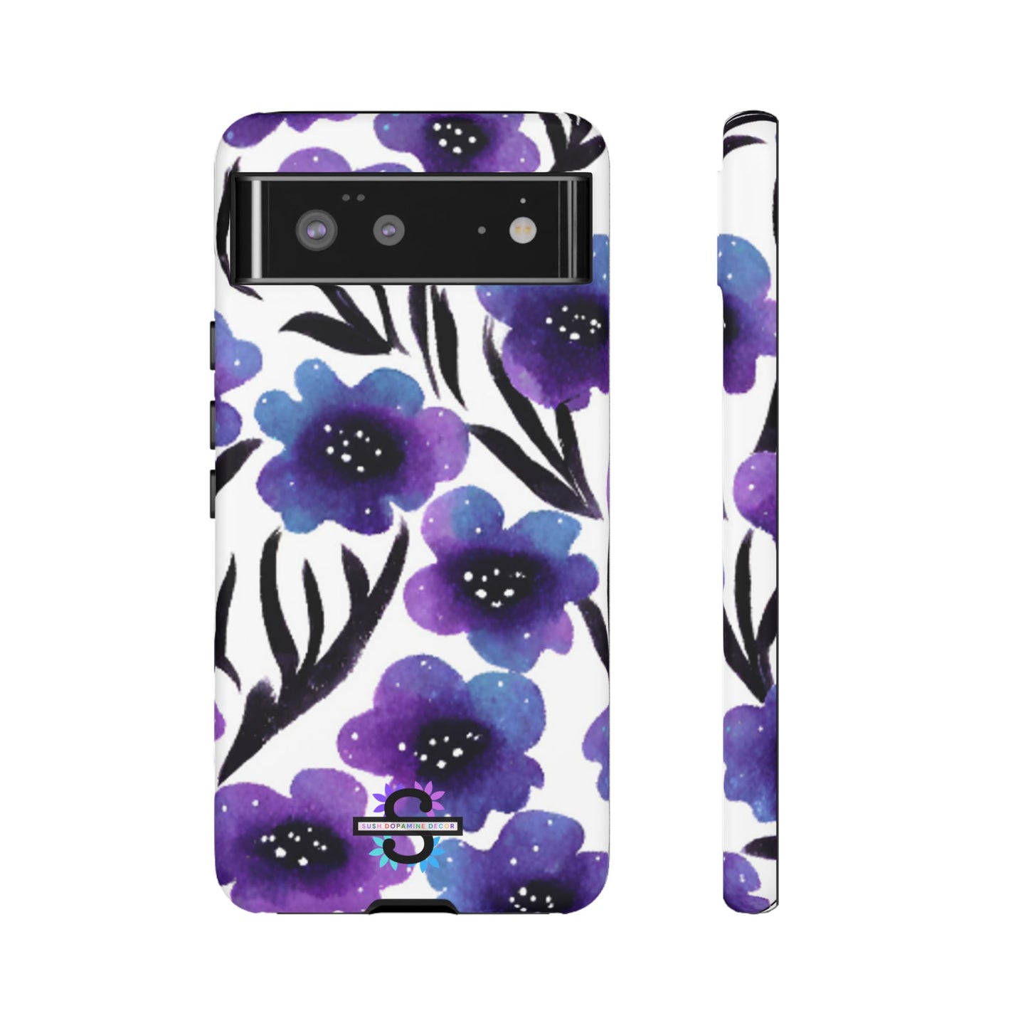 Purple Watercolor Floral Tough Case — Protective Galaxy Flower Phone Cover