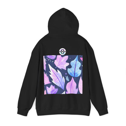 Purple Leaves Unisex Black Hoodie – Peace Subliminals – Cozy Cotton Blend Sweatshirt – Mindfulness & Relaxation Graphic Hoodie