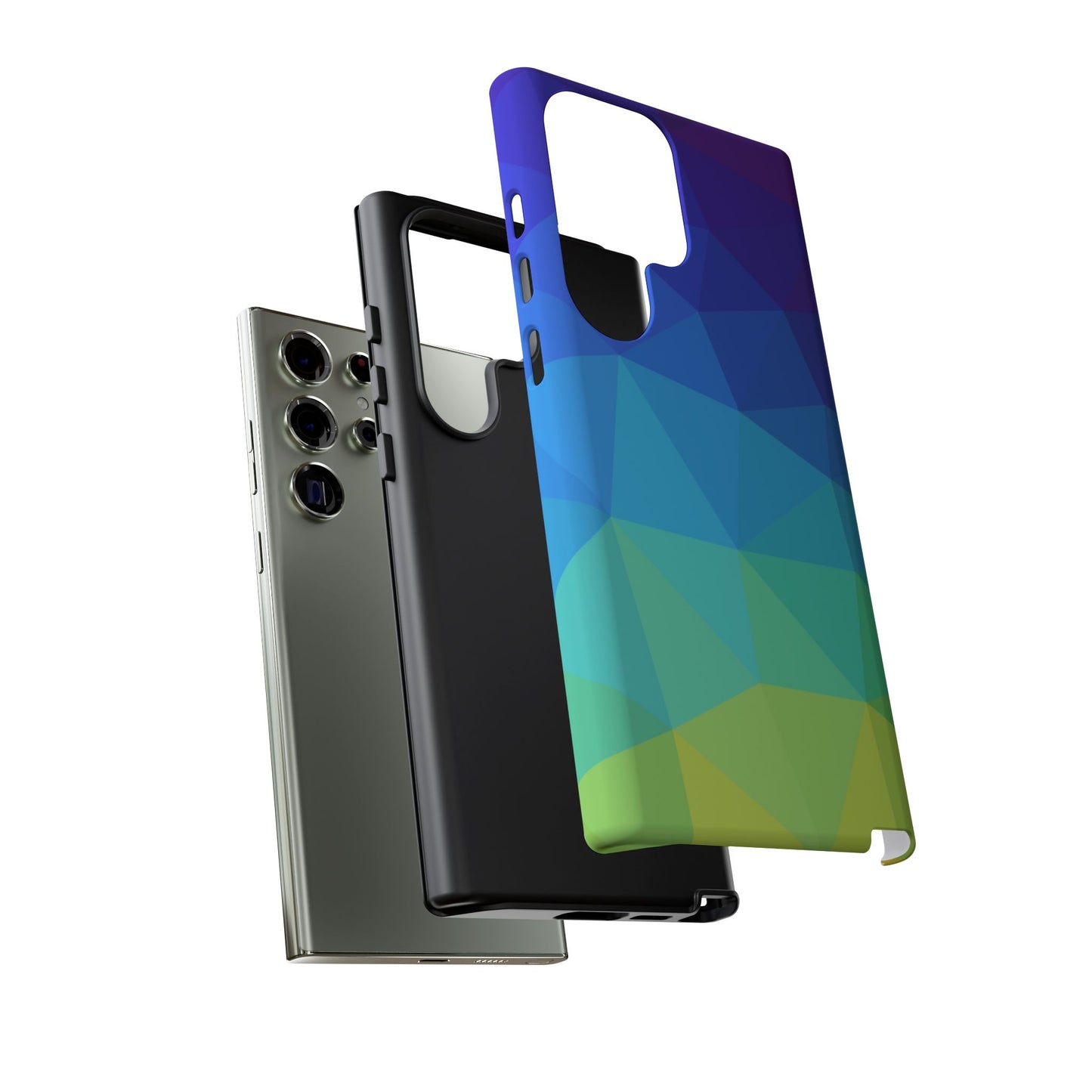 Geometric Gradient Tough Phone Case — Blue Green Polygon Design