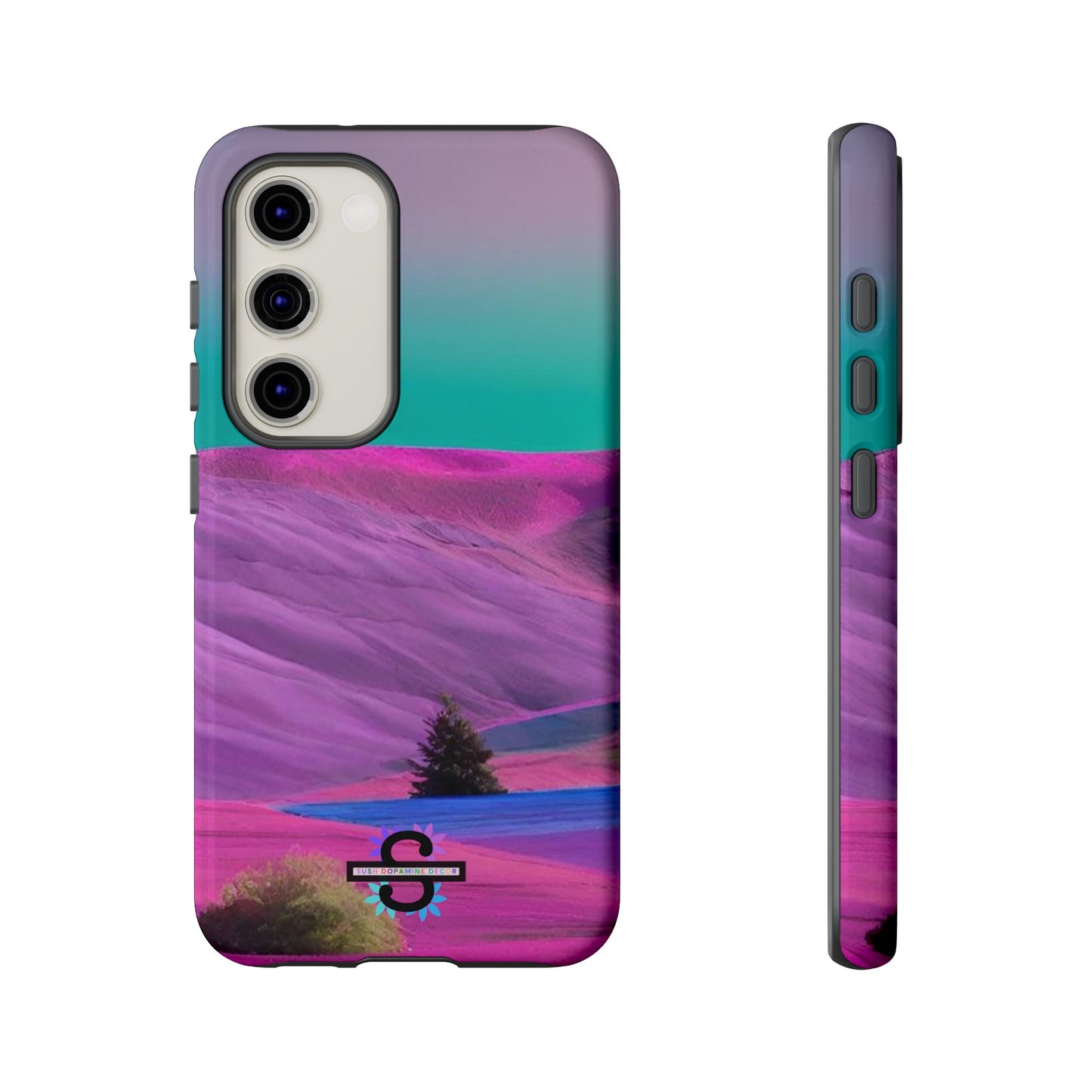 Tough Phone Case - pink purple green blue landscape