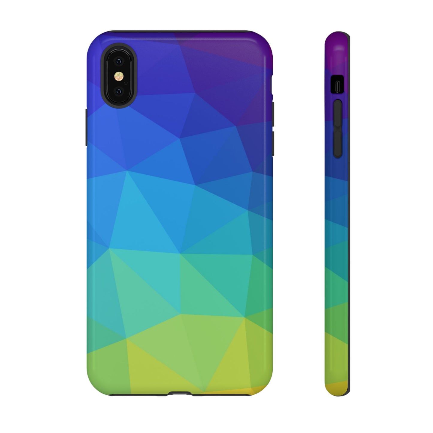 Geometric Gradient Tough Phone Case — Blue Green Polygon Design