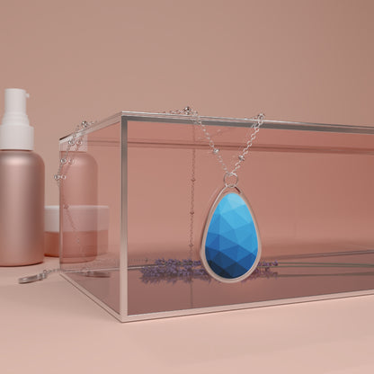 Subliminals for peace | Blue Geometric Design Oval Pendant Neckpiece | Limited Edition | Peace Subliminals Jewelry with Brass Chain | Elegant Gift for Her