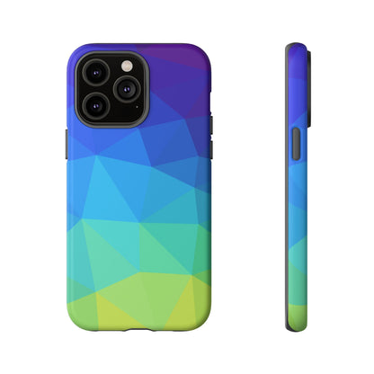Geometric Gradient Tough Phone Case — Blue Green Polygon Design