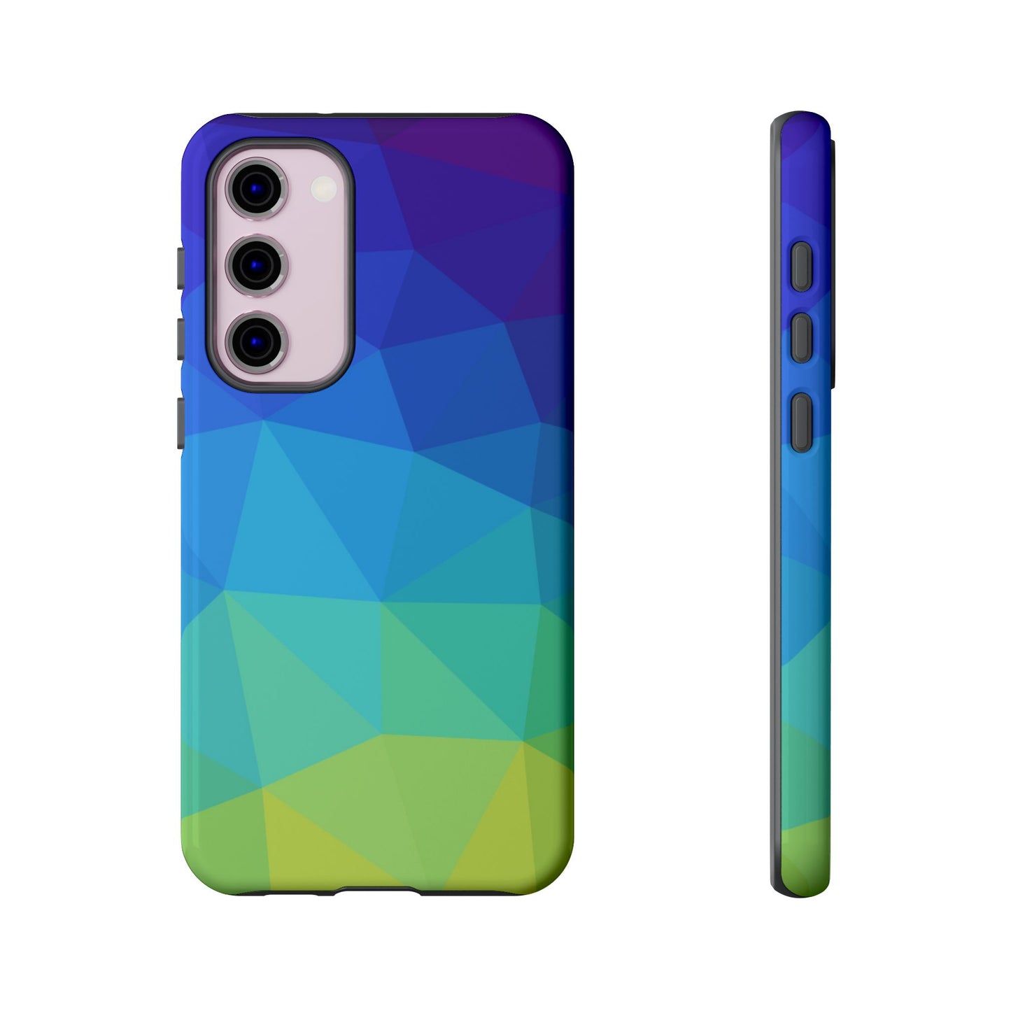 Geometric Gradient Tough Phone Case — Blue Green Polygon Design