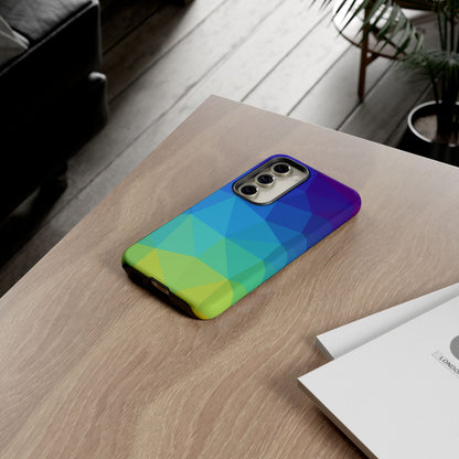 Geometric Gradient Tough Phone Case — Blue Green Polygon Design