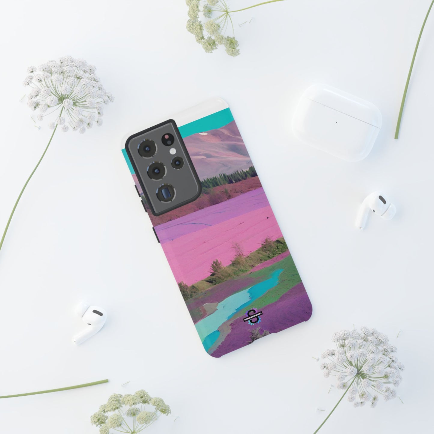 Hard Phone Case, Pink Landscape Design, Dual layer case for Extra Durability and Protection, Glossy or Matte Finish,