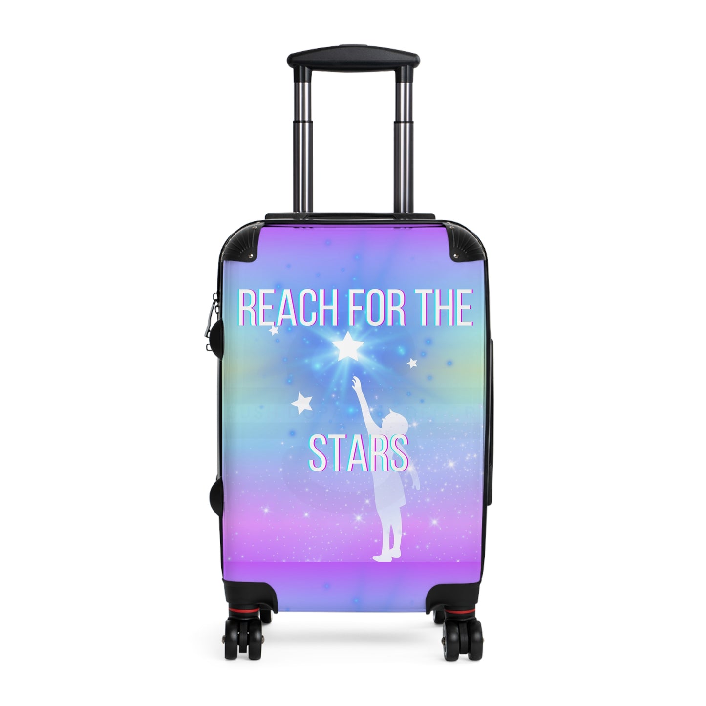 Suitcase with motivational quote "Reach for the stars"