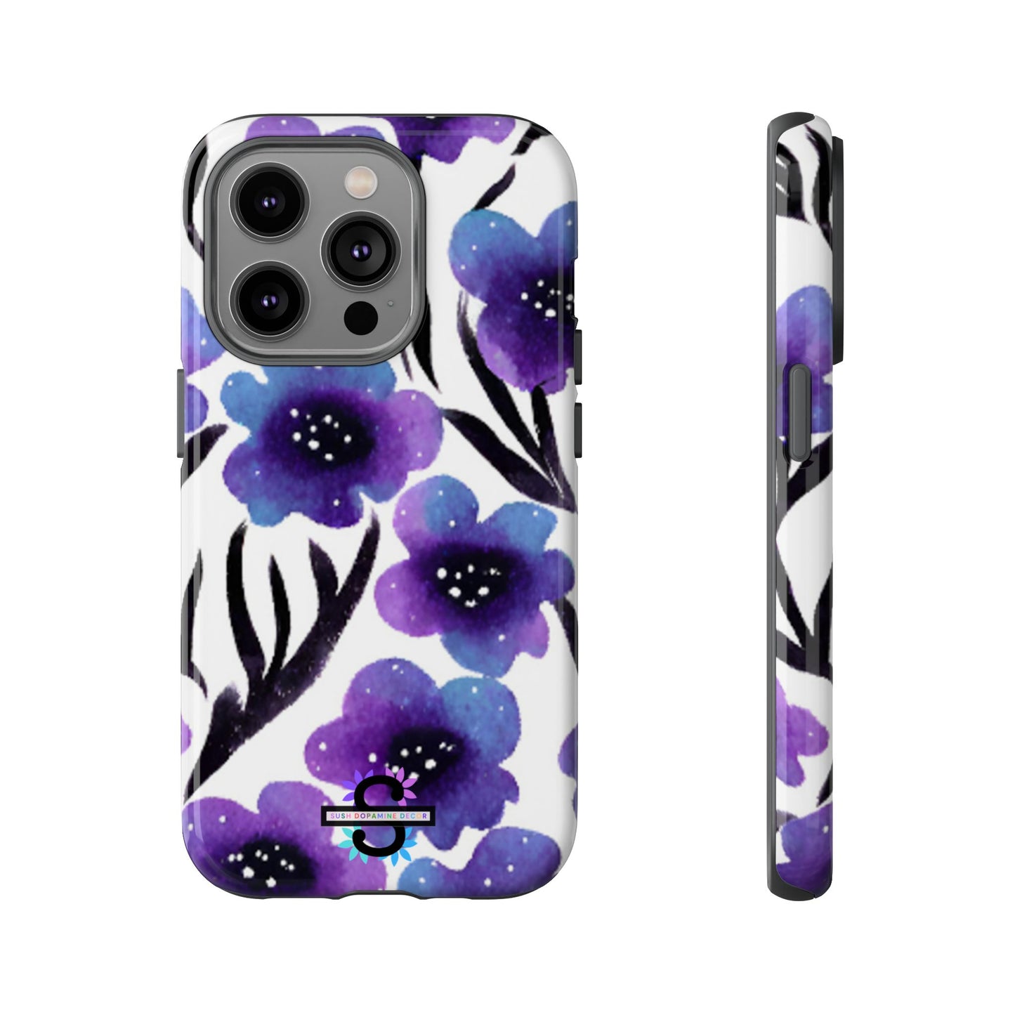 Purple Watercolor Floral Tough Case — Protective Galaxy Flower Phone Cover
