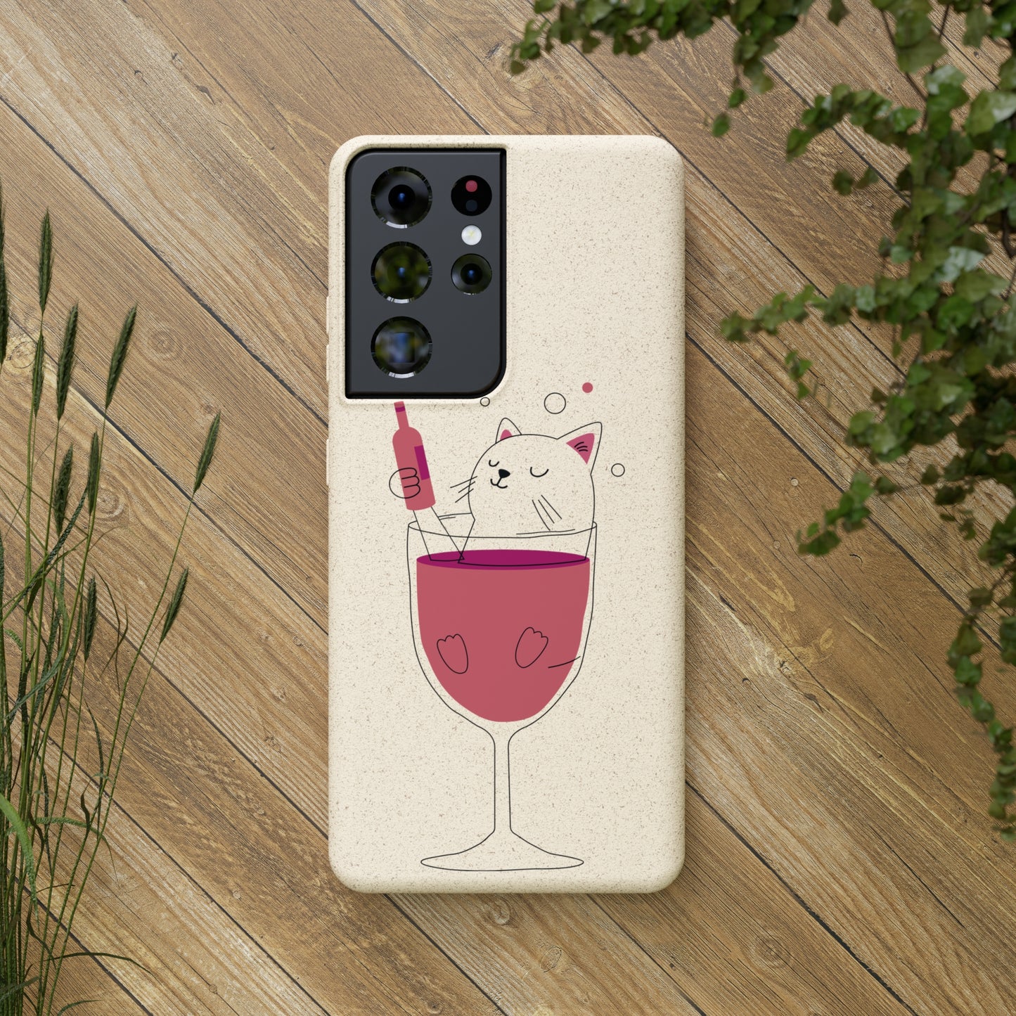 Chat dans un verre à vin - Mobile biodégradable écologique | Étui pour téléphone