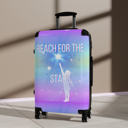 Suitcase with motivational quote "Reach for the stars"