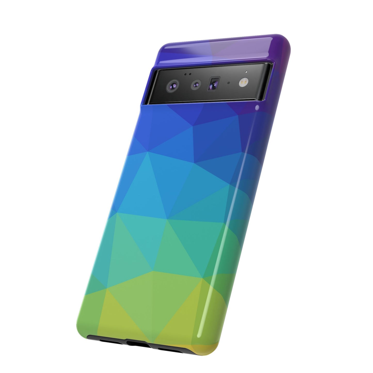 Geometric Gradient Tough Phone Case — Blue Green Polygon Design