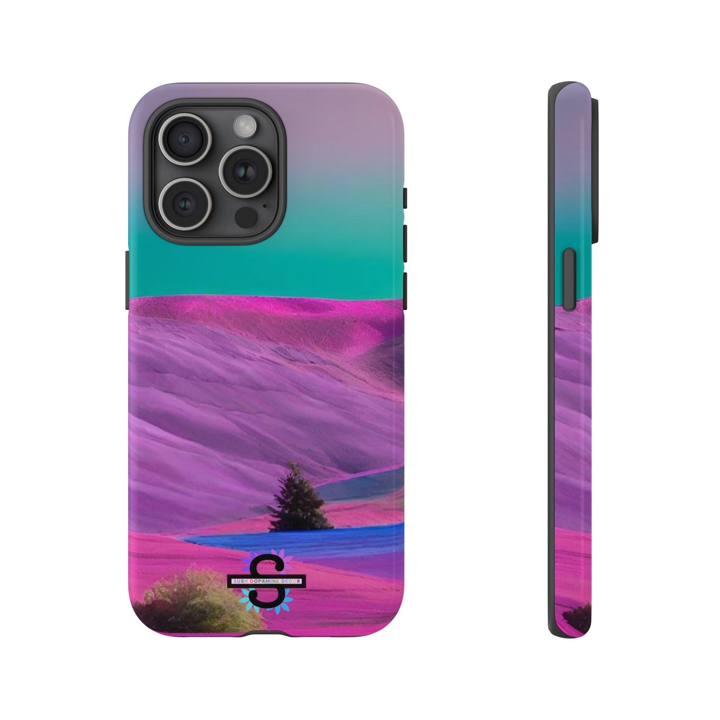 Tough Phone Case - pink purple green blue landscape