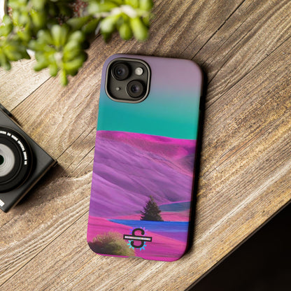Tough Phone Case - pink purple green blue landscape