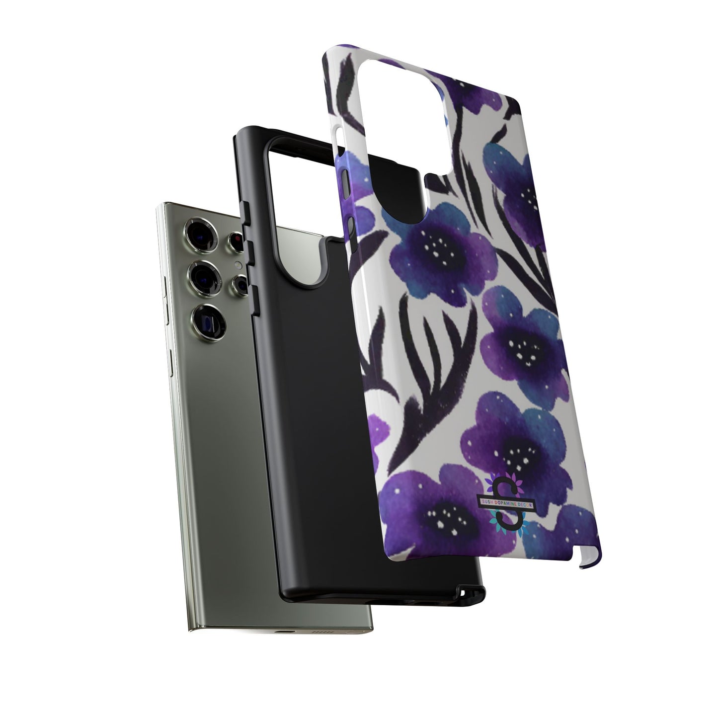 Purple Watercolor Floral Tough Case — Protective Galaxy Flower Phone Cover