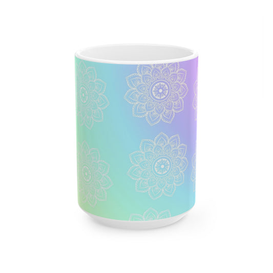 Mandala Gradient Ceramic Mug, Colorful Coffee Mug