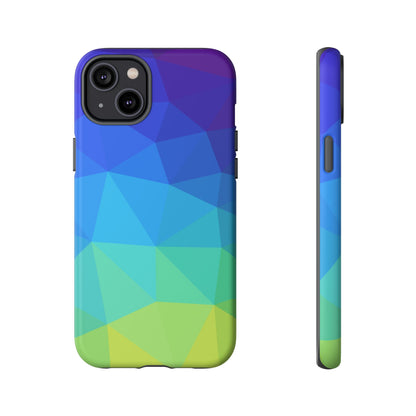 Geometric Gradient Tough Phone Case — Blue Green Polygon Design
