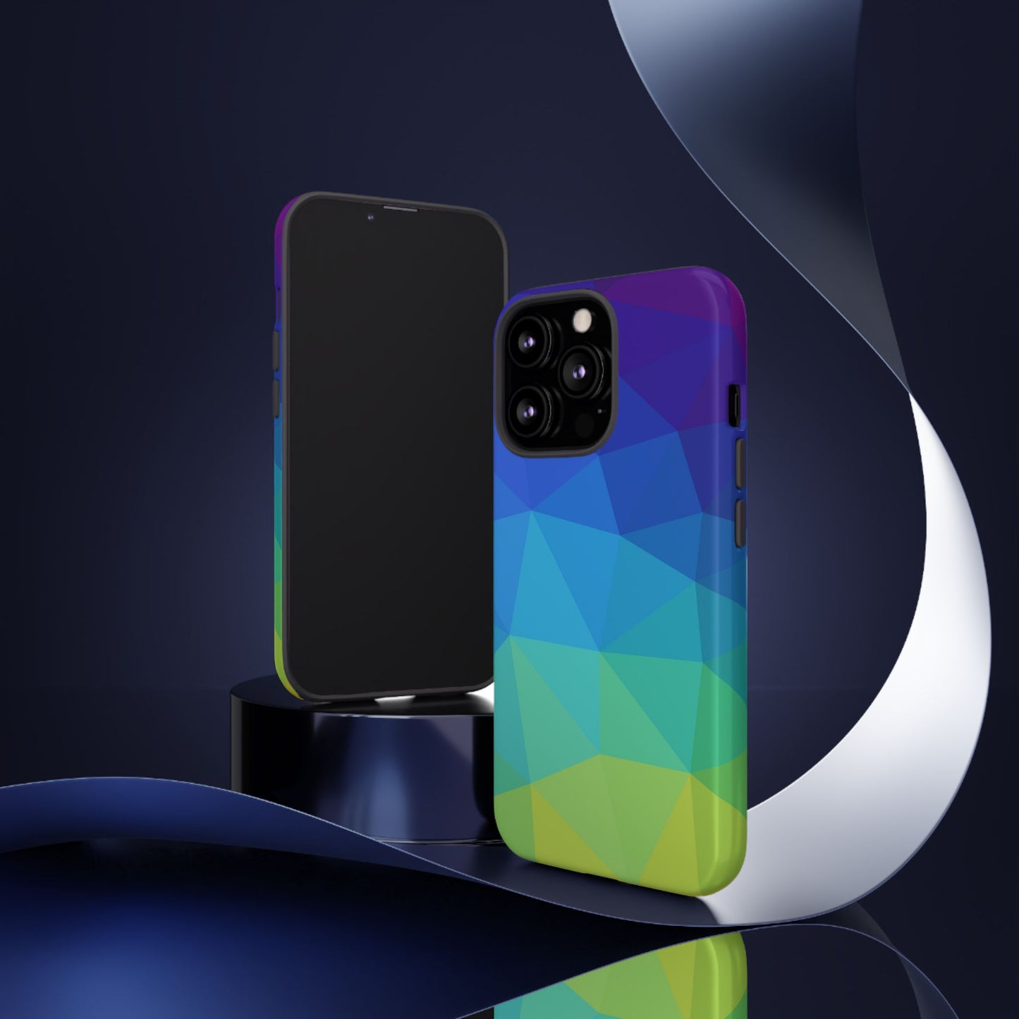 Geometric Gradient Tough Phone Case — Blue Green Polygon Design