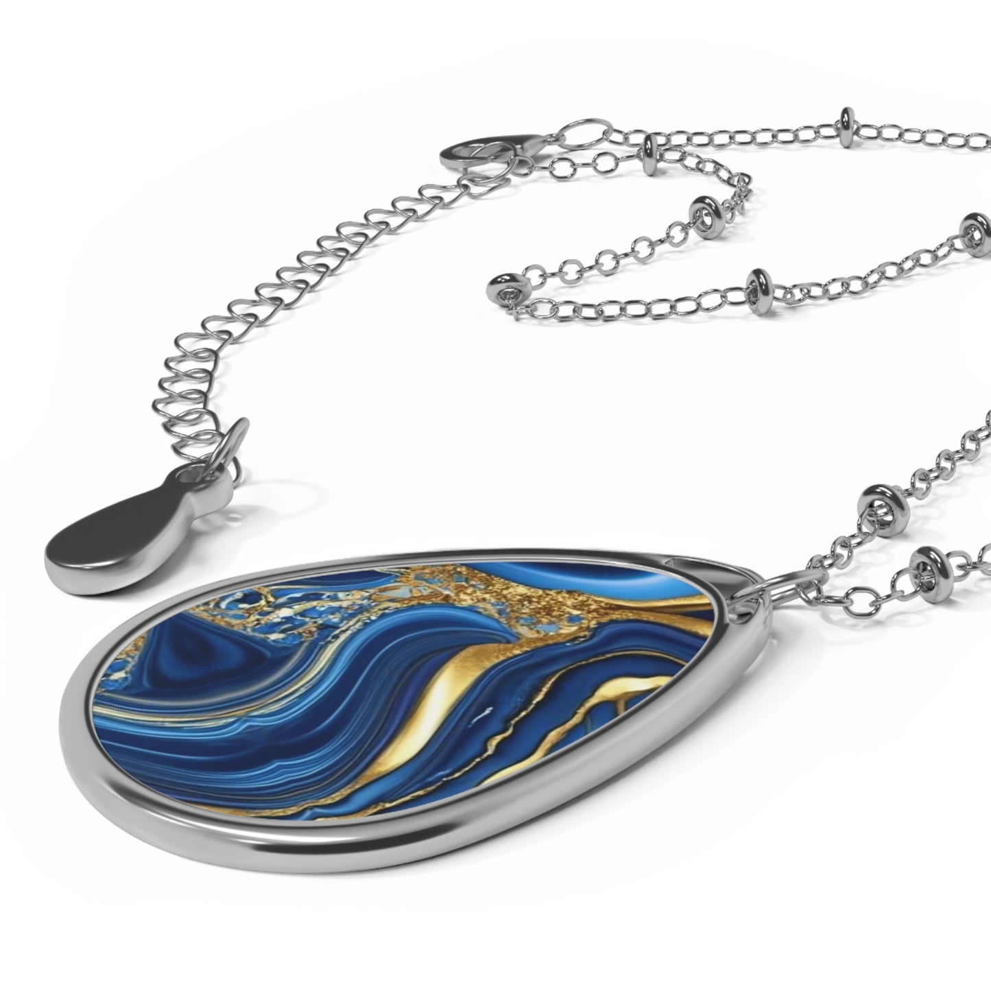 Royal Blue Gold Marble Print, Oval Pendant, Timeless Elegance and Mesmerising Design Necklace, Neckpiece | Royalty Subliminal Messaging