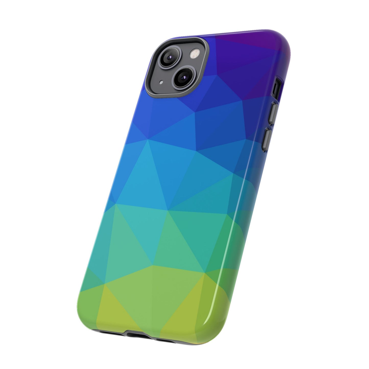 Geometric Gradient Tough Phone Case — Blue Green Polygon Design