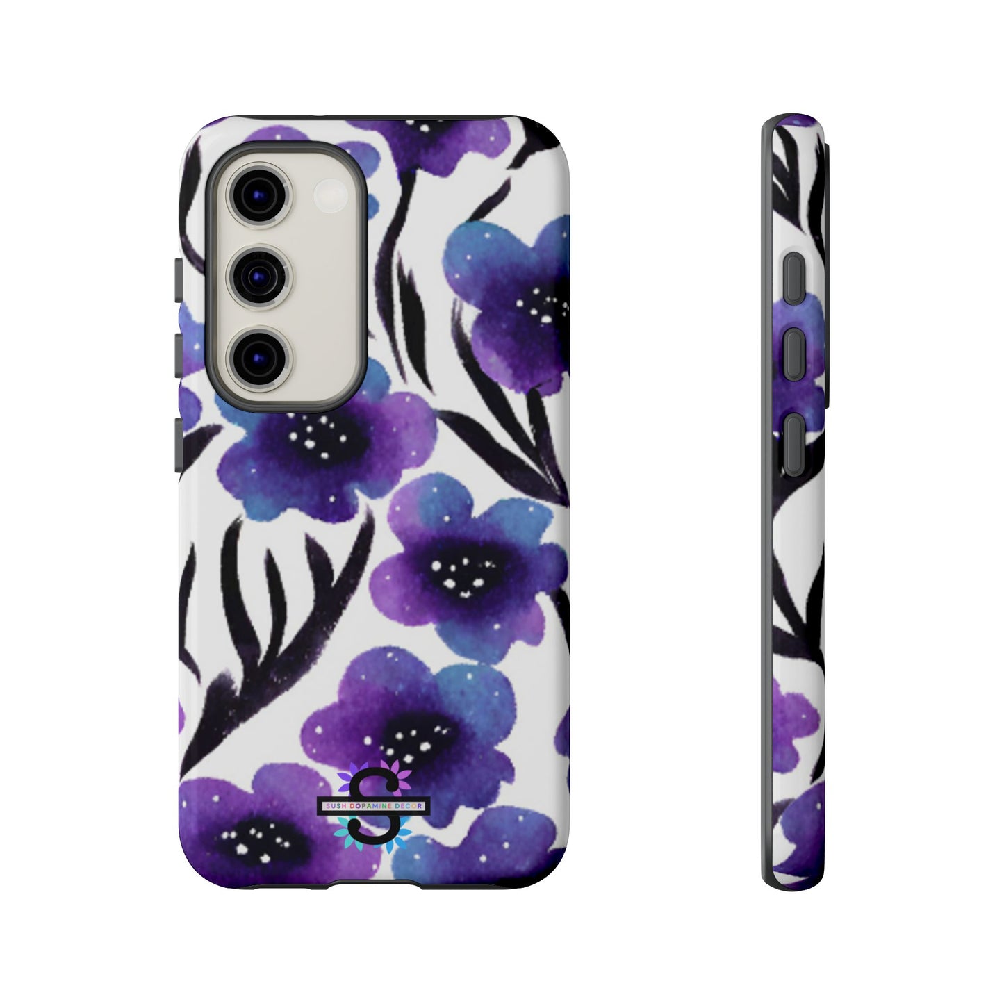 Purple Watercolor Floral Tough Case — Protective Galaxy Flower Phone Cover
