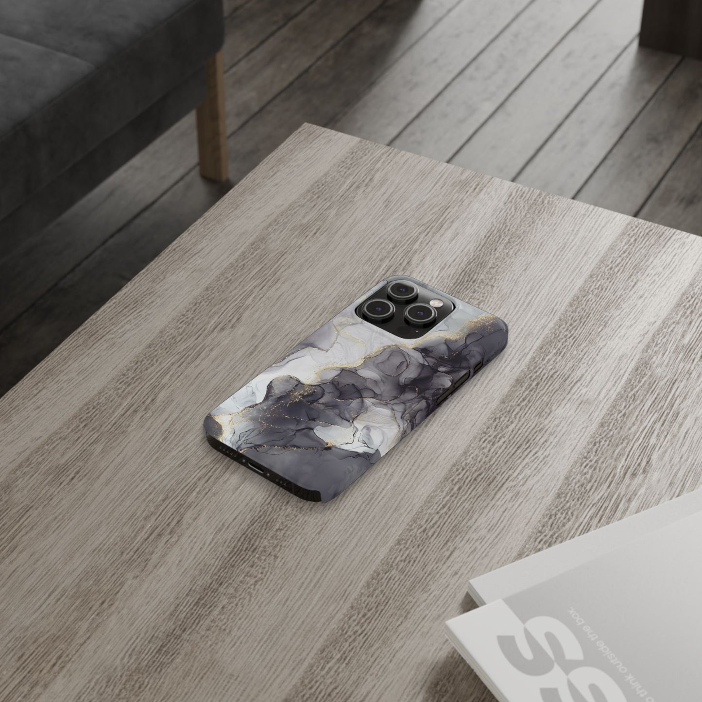Slim Phone Cases, Black Marble Design