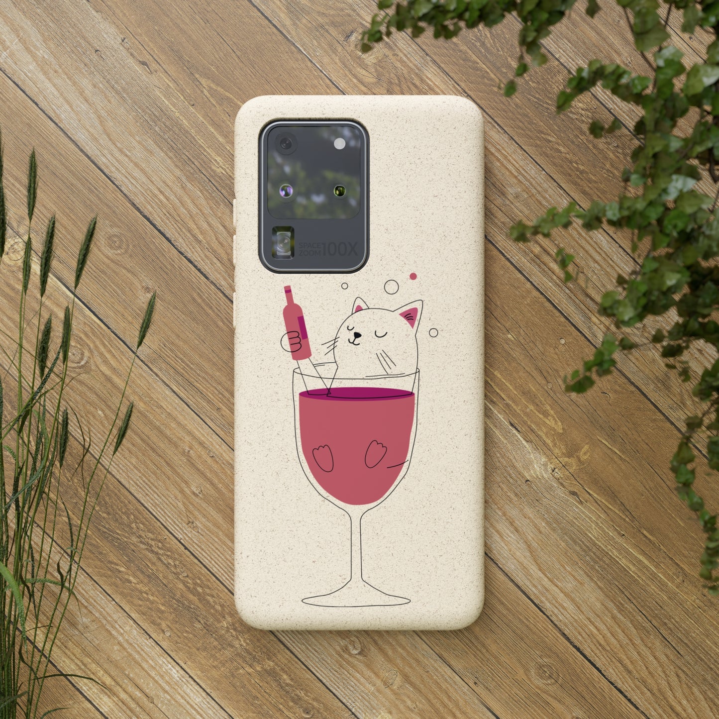 Chat dans un verre à vin - Mobile biodégradable écologique | Étui pour téléphone