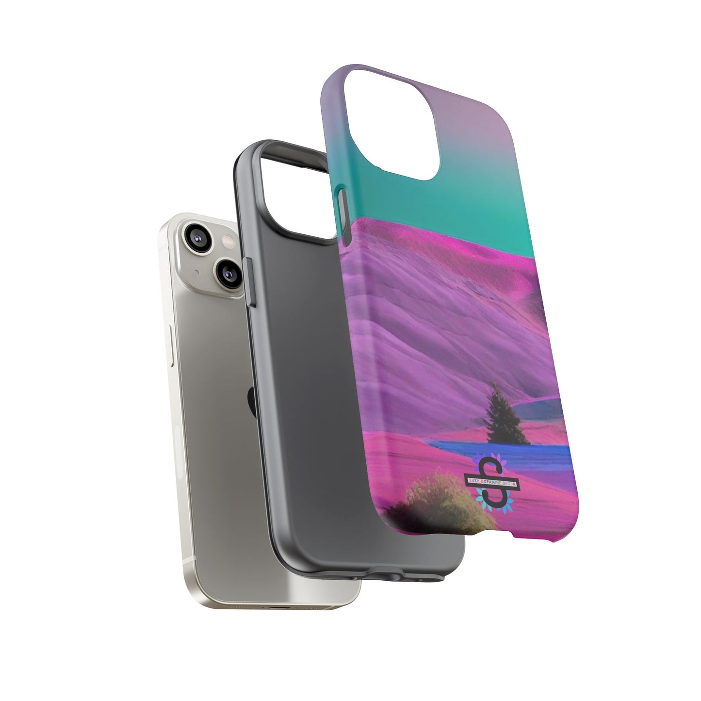 Tough Phone Case - pink purple green blue landscape