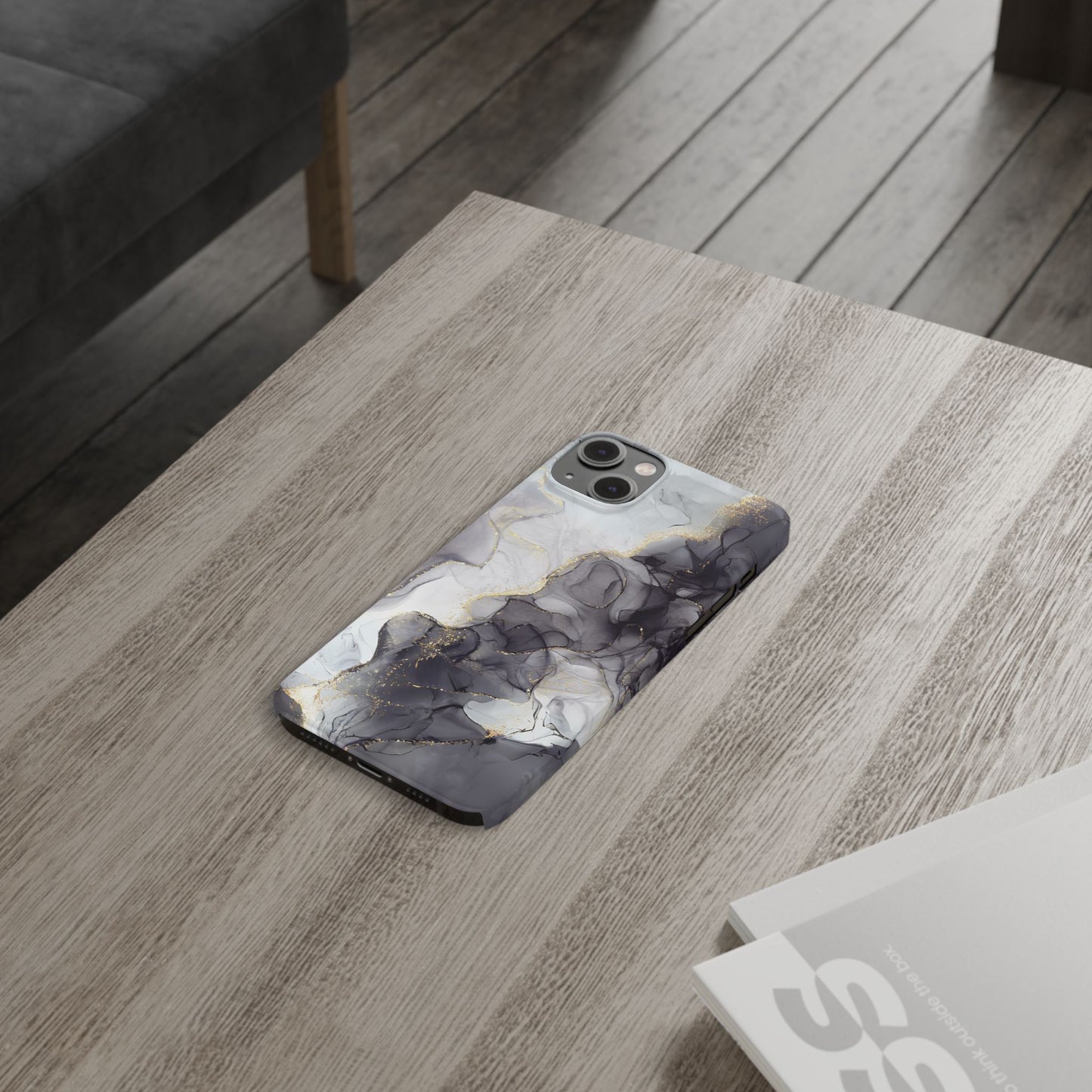 Slim Phone Cases, Black Marble Design