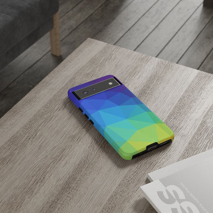 Geometric Gradient Tough Phone Case — Blue Green Polygon Design