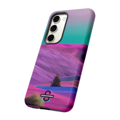 Tough Phone Case - pink purple green blue landscape