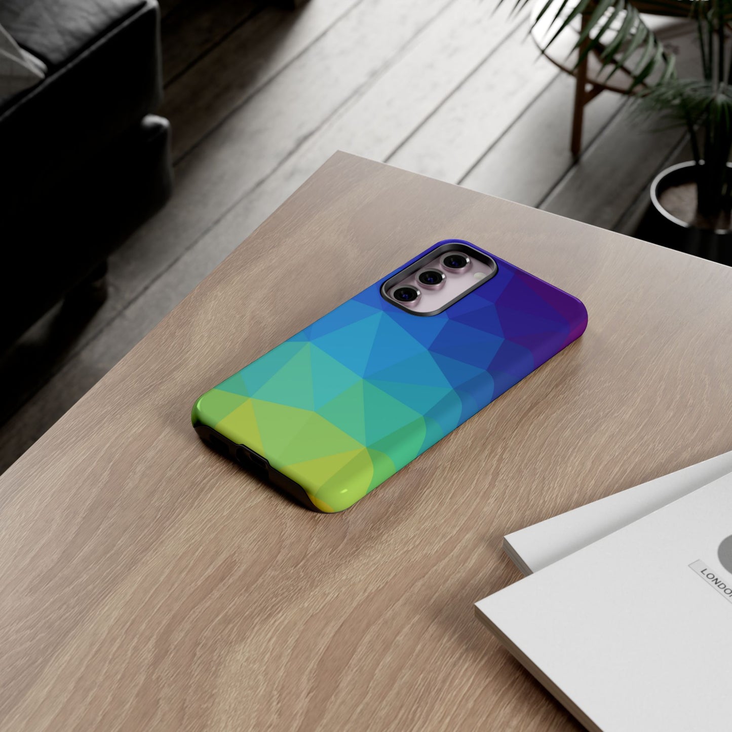 Geometric Gradient Tough Phone Case — Blue Green Polygon Design