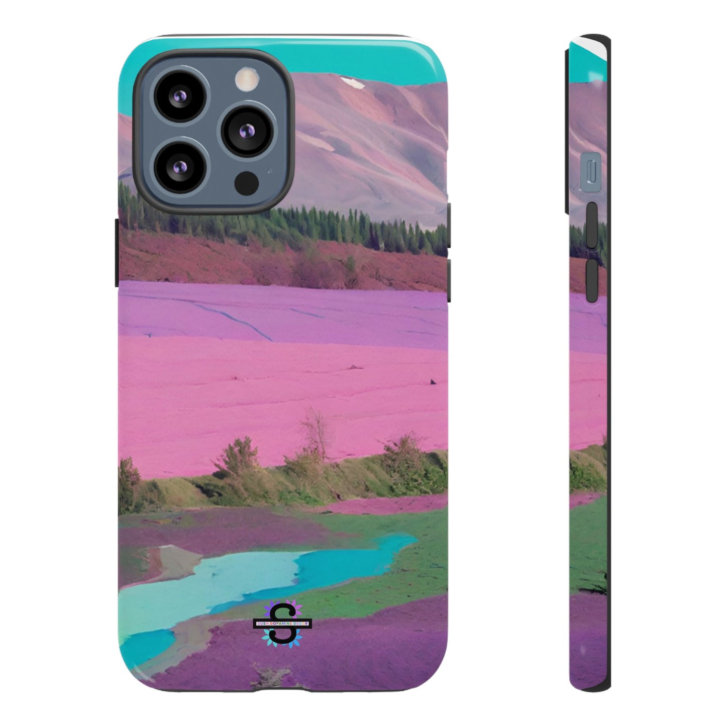 Hard Phone Case, Pink Landscape Design, Dual layer case for Extra Durability and Protection, Glossy or Matte Finish,