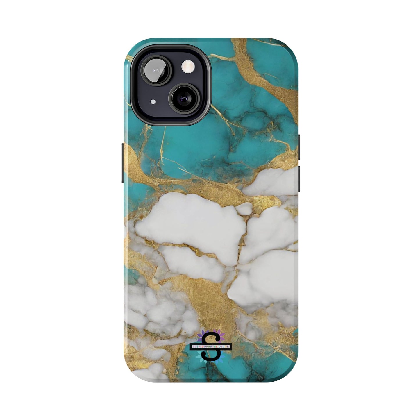 Turqoise Drop Print White Gold Tough Phone Case